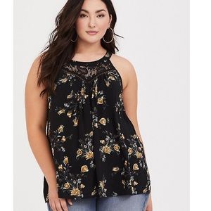 Torrid BLACK FLORAL ILLUSION CHALLIS TANK